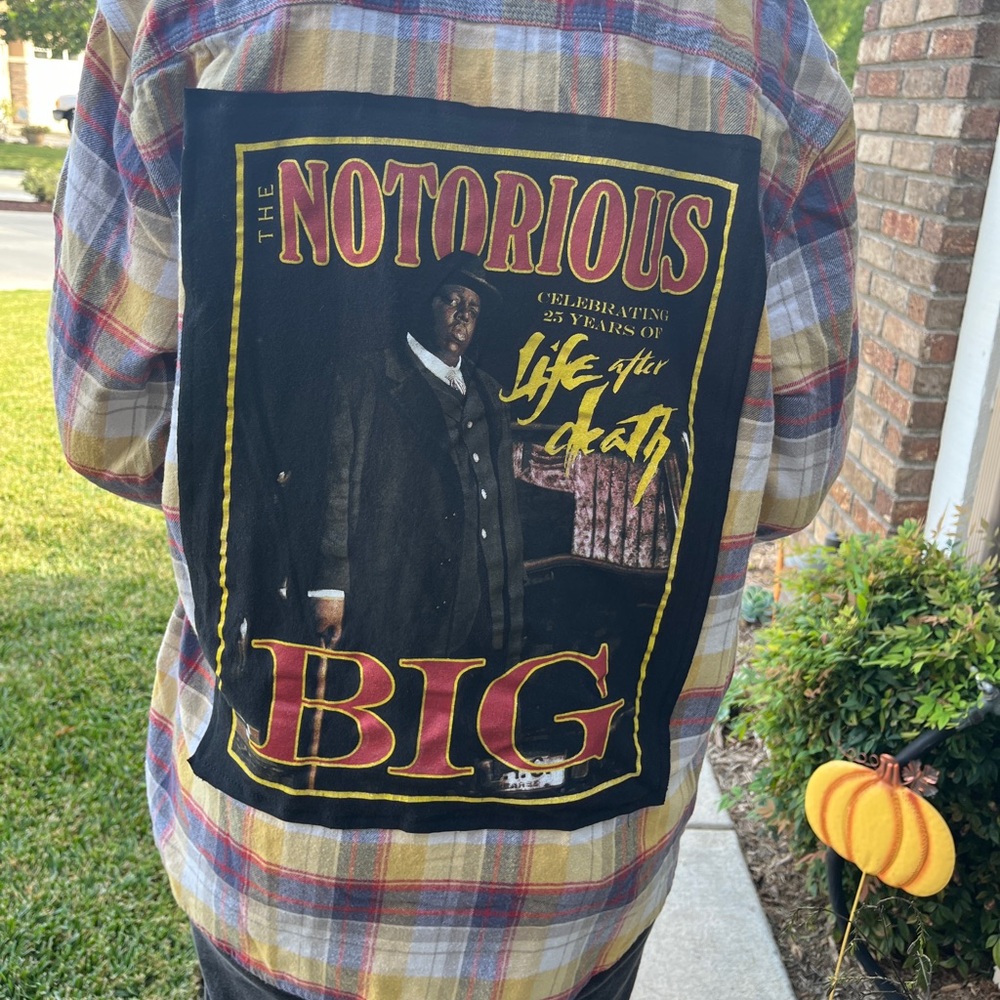 Notorious BIG B.I.G. Flannel Shirt upcycled unisex Size Large
